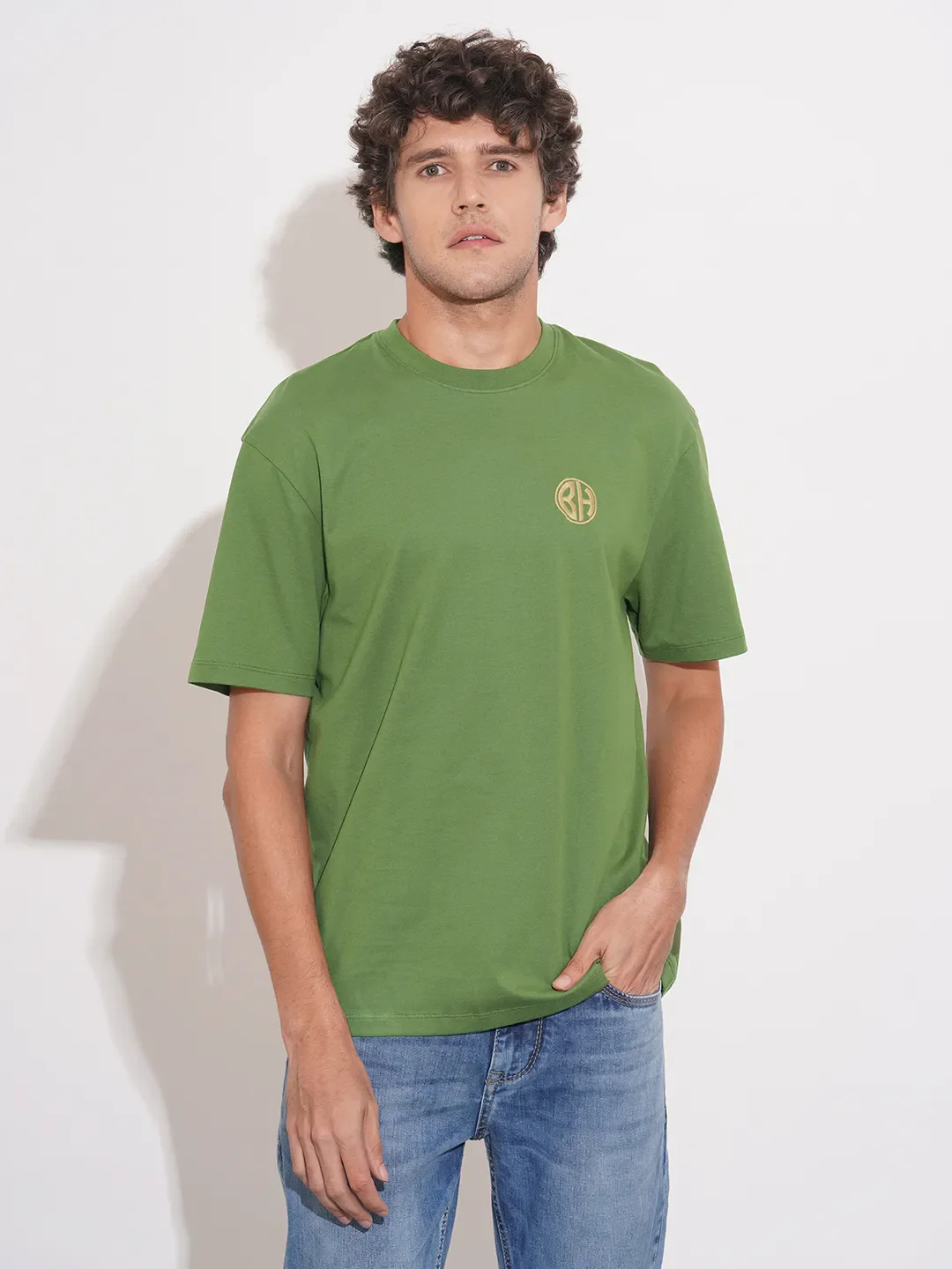 Green Easy Fit Round Neck Men's T-Shirt by Being Human Clothing
