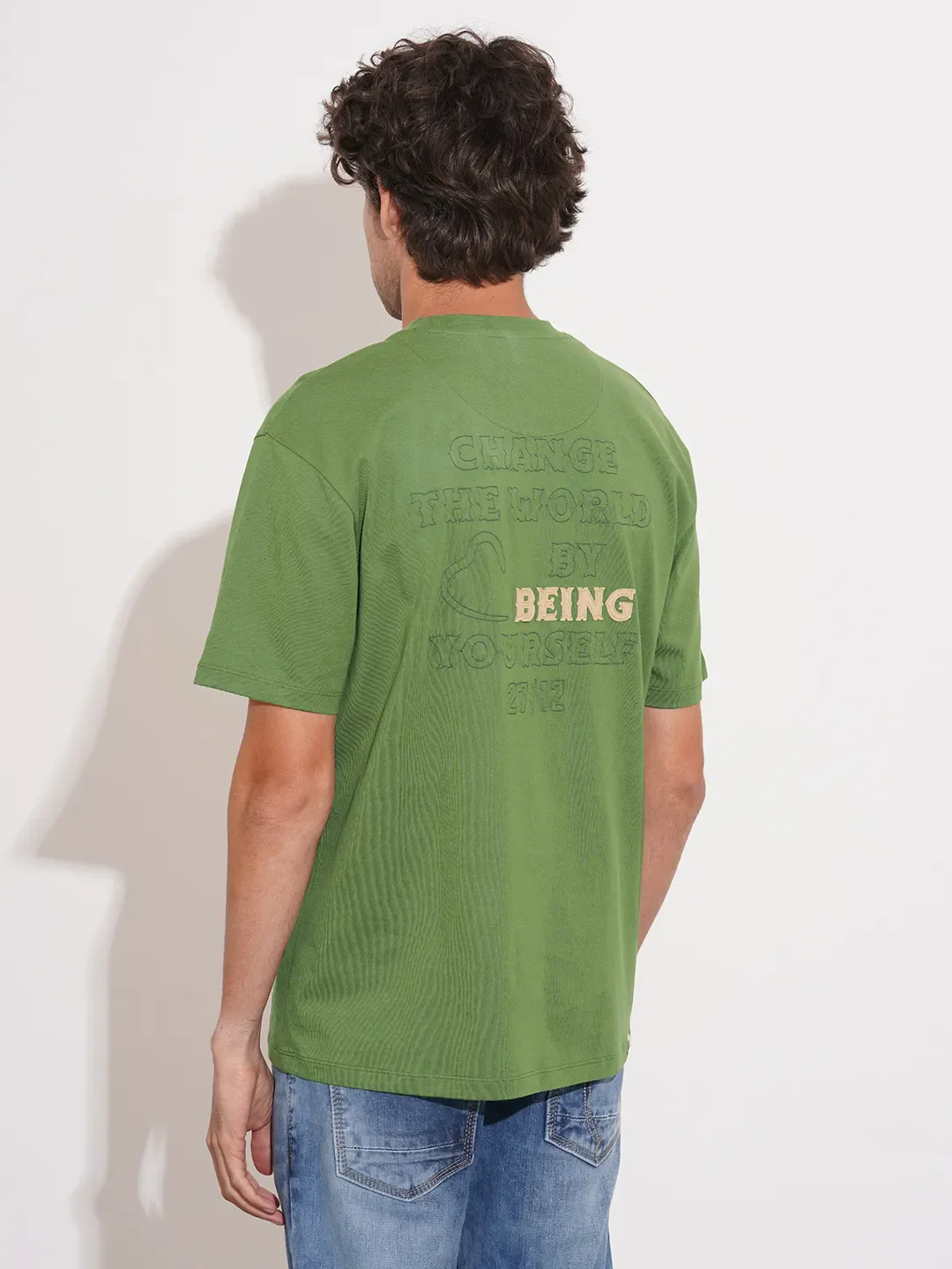 Green Easy Fit Round Neck Men's T-Shirt by Being Human Clothing - Image 3