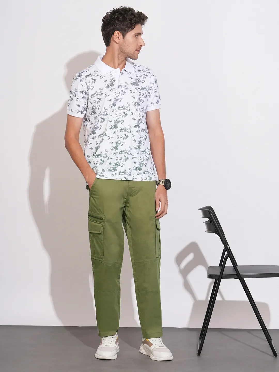 Green Regular Fit Cargos for Men By Being Human Clothing - Image 4