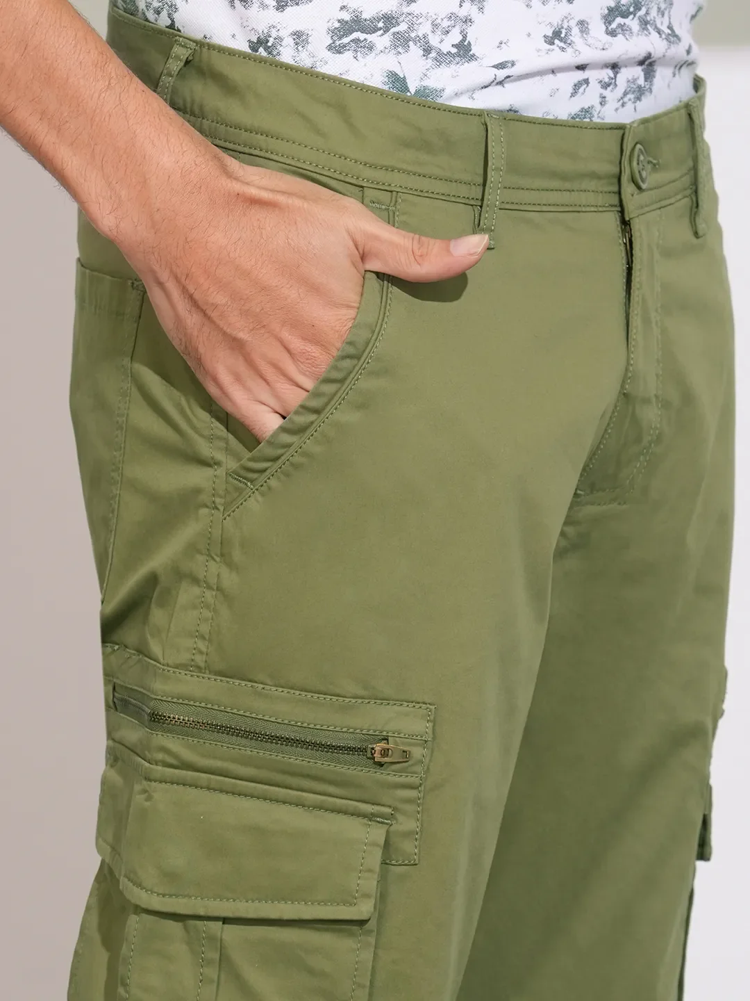 Green Regular Fit Cargos for Men By Being Human Clothing - Image 5