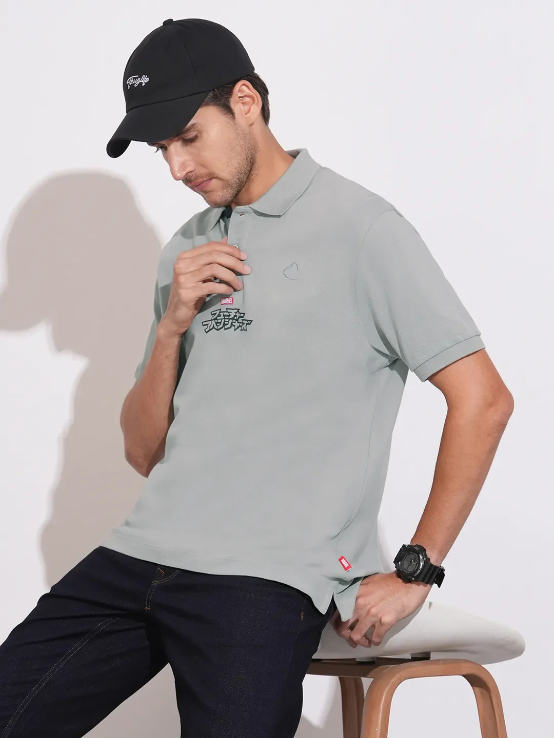 Grey Easy Fit Men's Polo T-Shirt by Being Human Clothing - Image 6