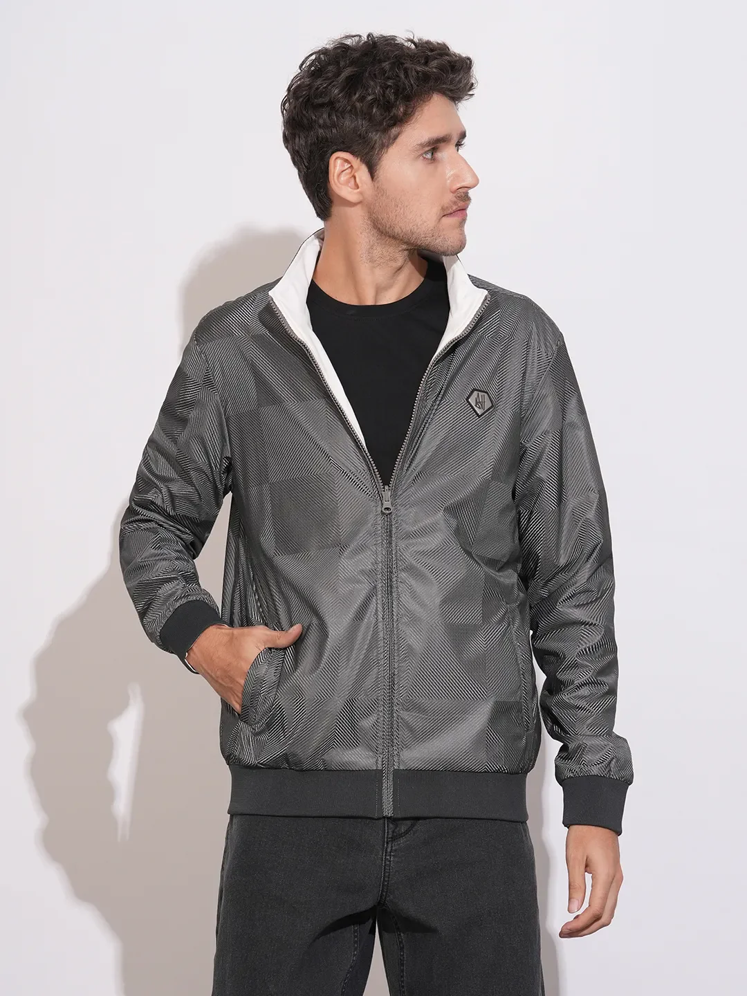 Grey Regular Fit Long Sleeves Polyester Men's Jacket by Being Human Clothing