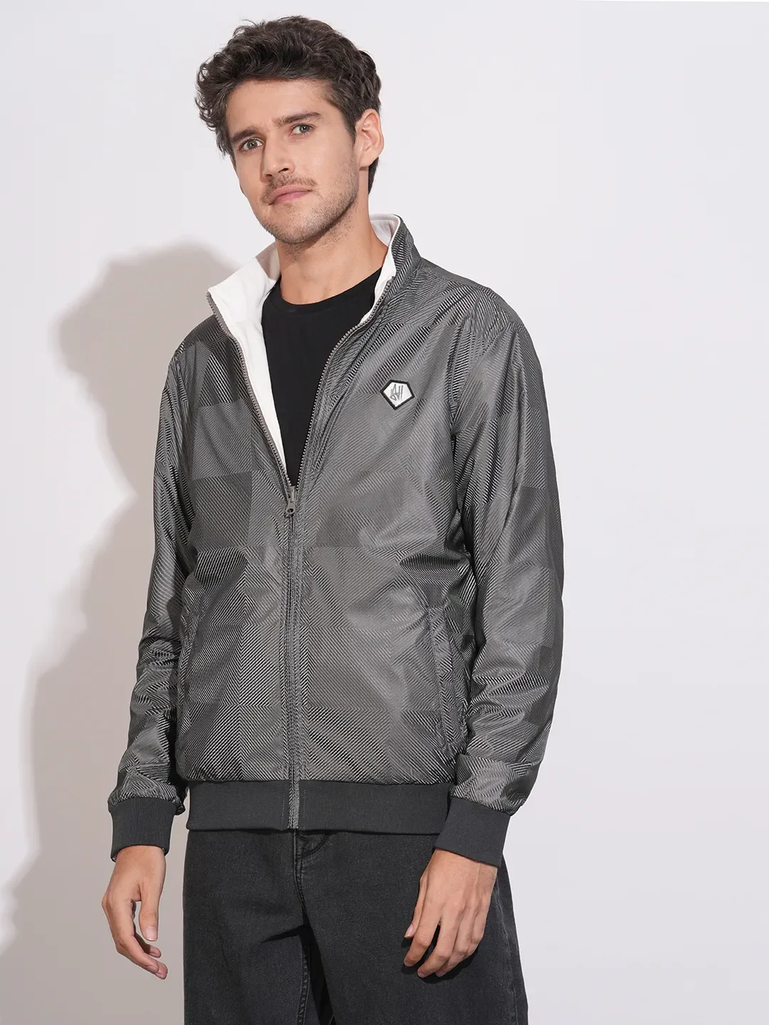 Grey Regular Fit Long Sleeves Polyester Men's Jacket by Being Human Clothing - Image 2