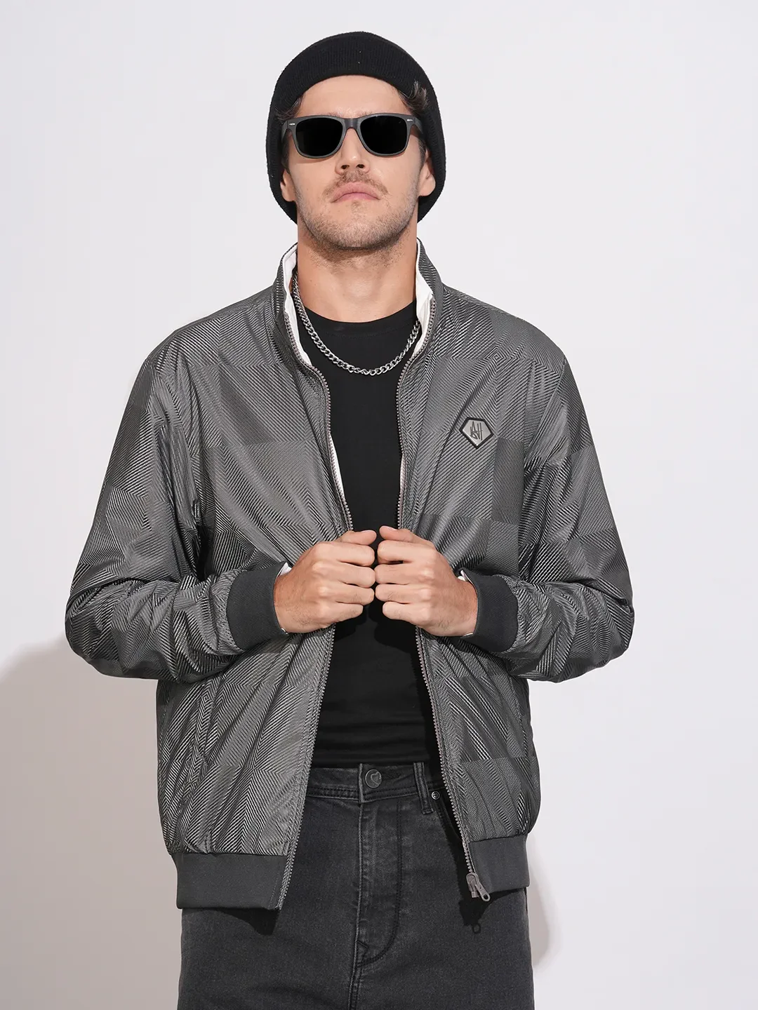 Grey Regular Fit Long Sleeves Polyester Men's Jacket by Being Human Clothing - Image 6
