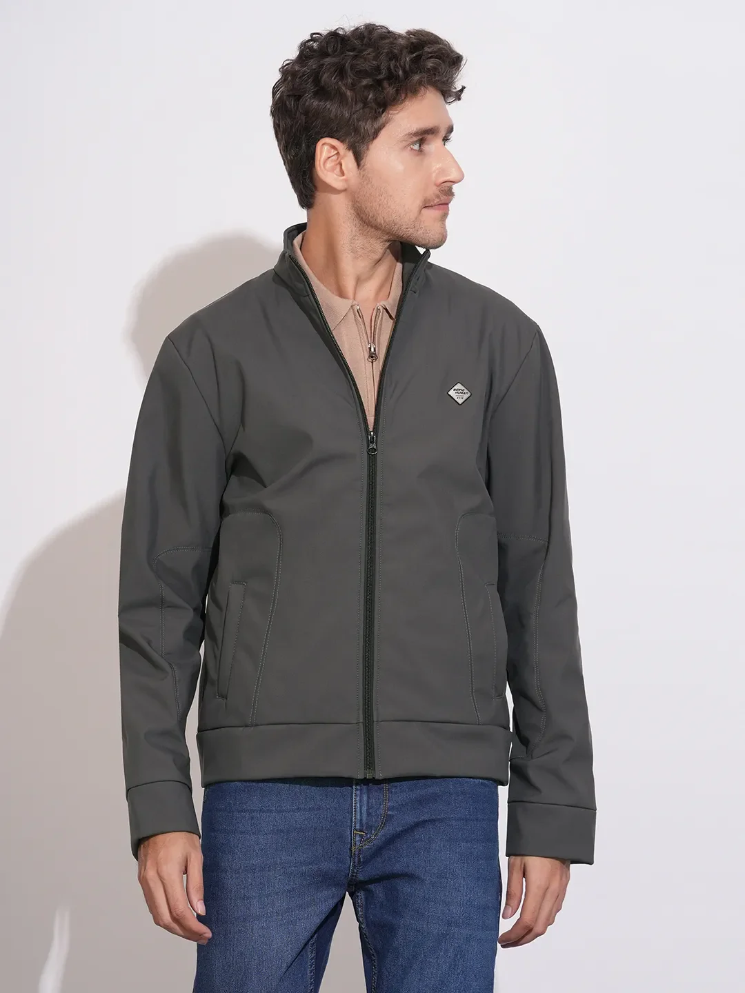 Grey Regular Fit Long Sleeves Polyester Men's Jacket by Being Human Clothing