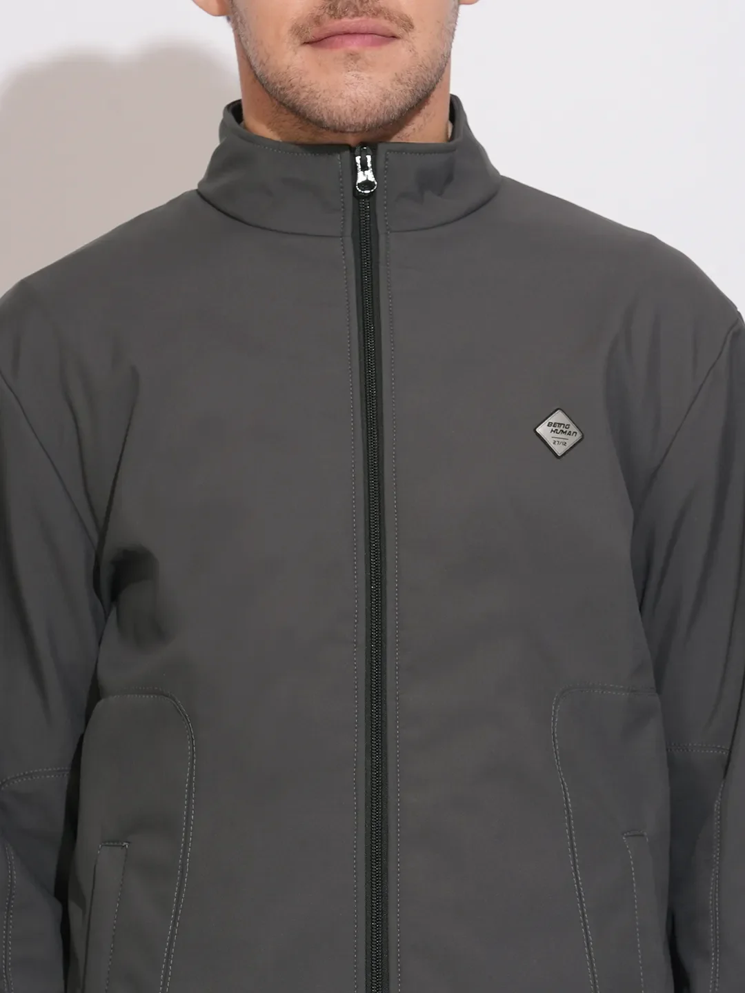 Grey Regular Fit Long Sleeves Polyester Men's Jacket by Being Human Clothing - Image 5