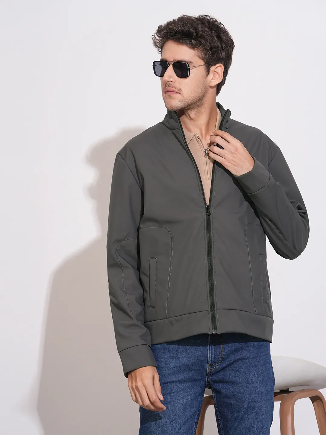 Grey Regular Fit Long Sleeves Polyester Men's Jacket by Being Human Clothing - Image 6