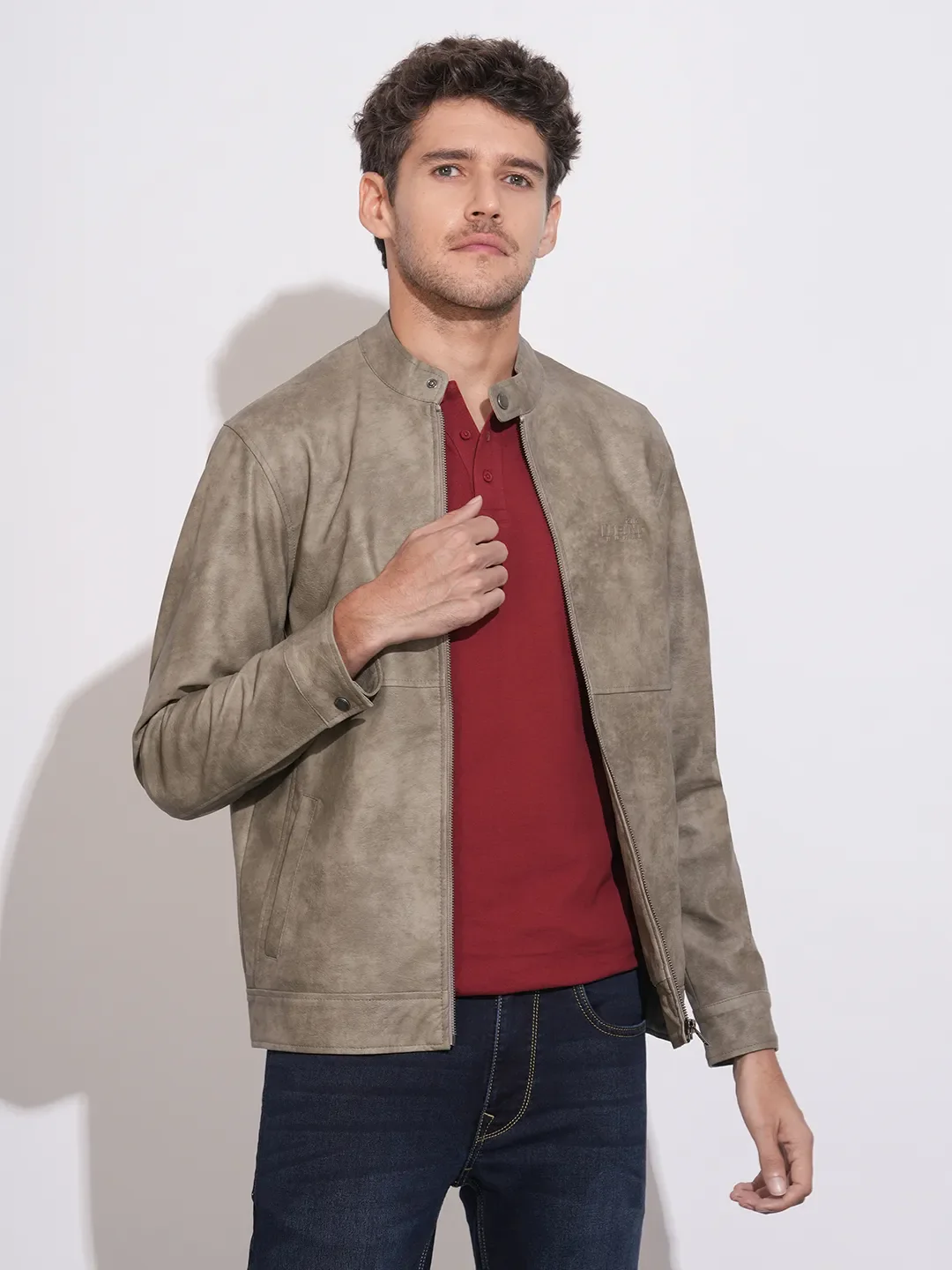 Grey Regular Fit Long Sleeves Polyester Men's Jacket by Being Human Clothing