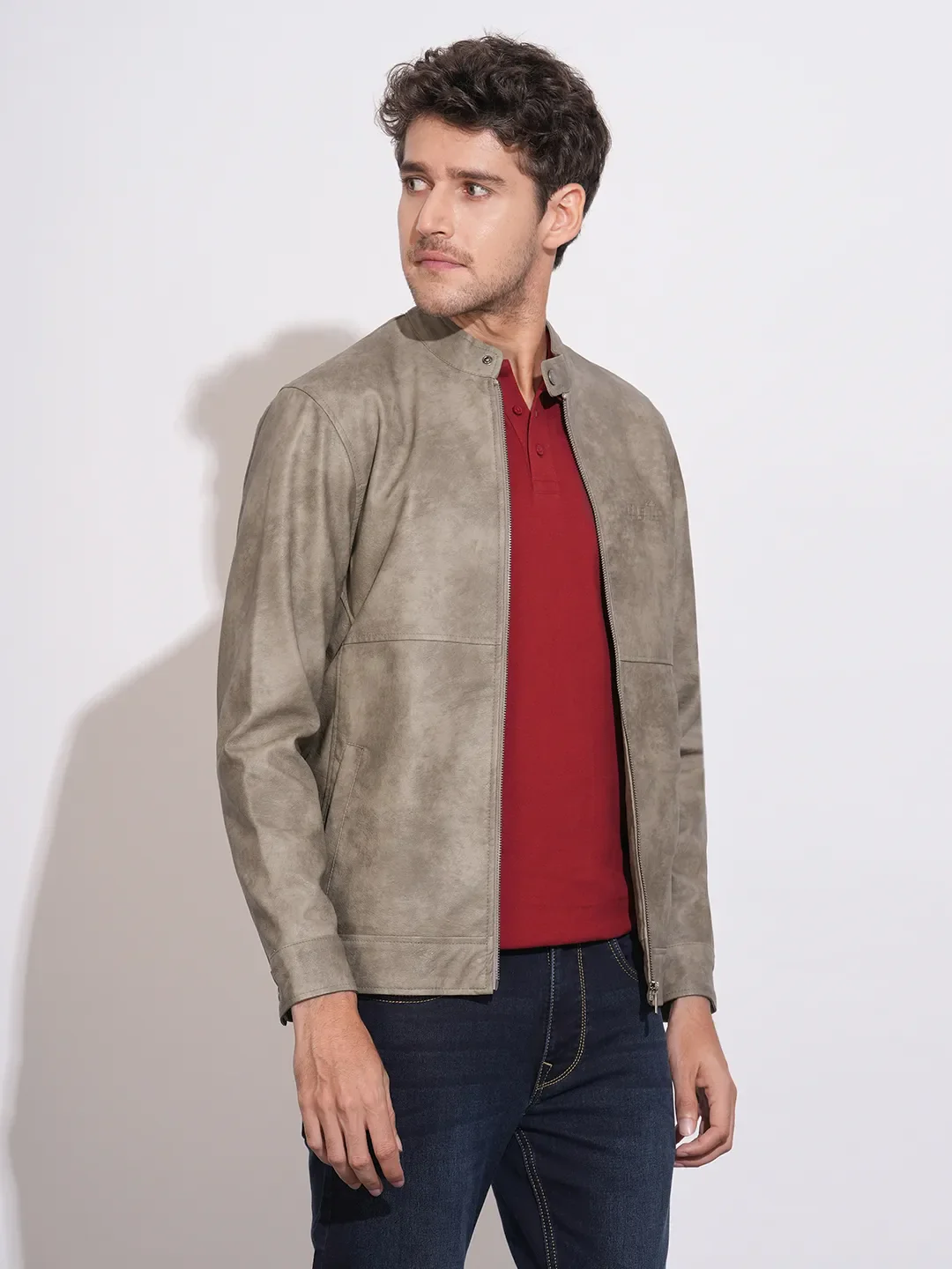 Grey Regular Fit Long Sleeves Polyester Men's Jacket by Being Human Clothing - Image 2
