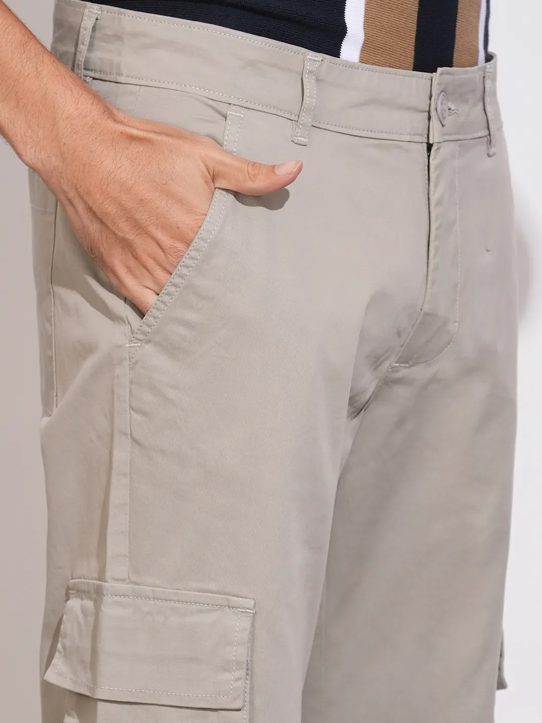 Grey Regular Fit Cargos for Men By Being Human Clothing - Image 5