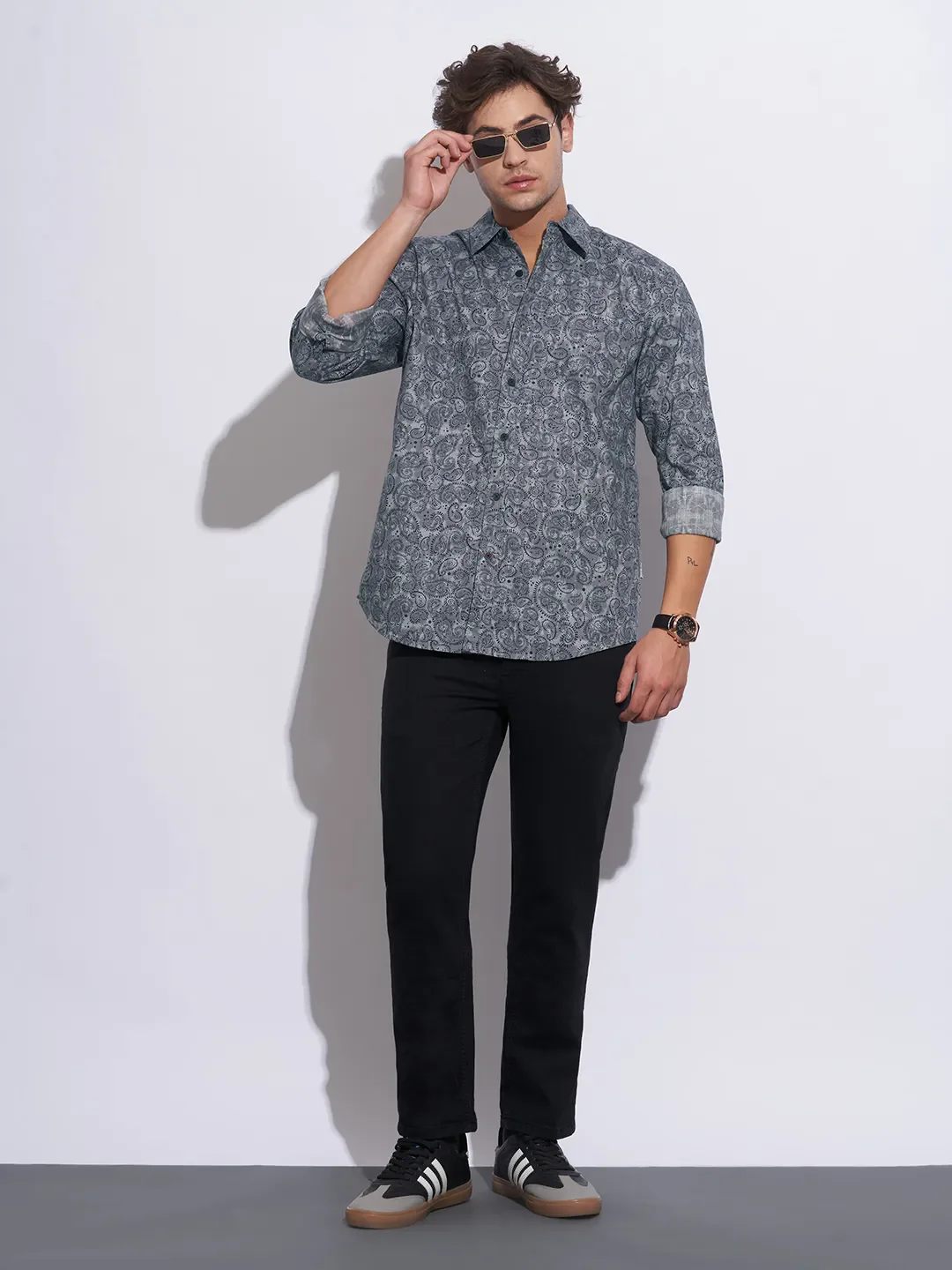 Grey Moderno Fit Regular Collar Long Sleeves Cotton Men's Shirt by Being Human Clothing - Image 4