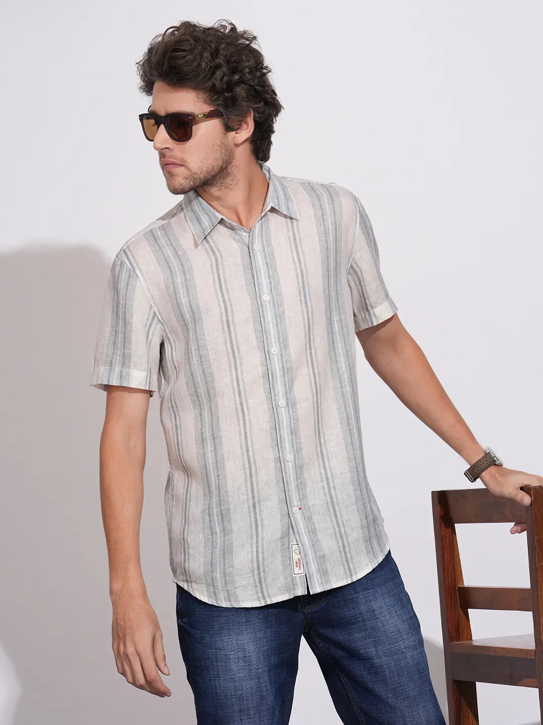 Grey Regular Fit Regular Collar Men's Shirt by Being Human Clothing - Image 6