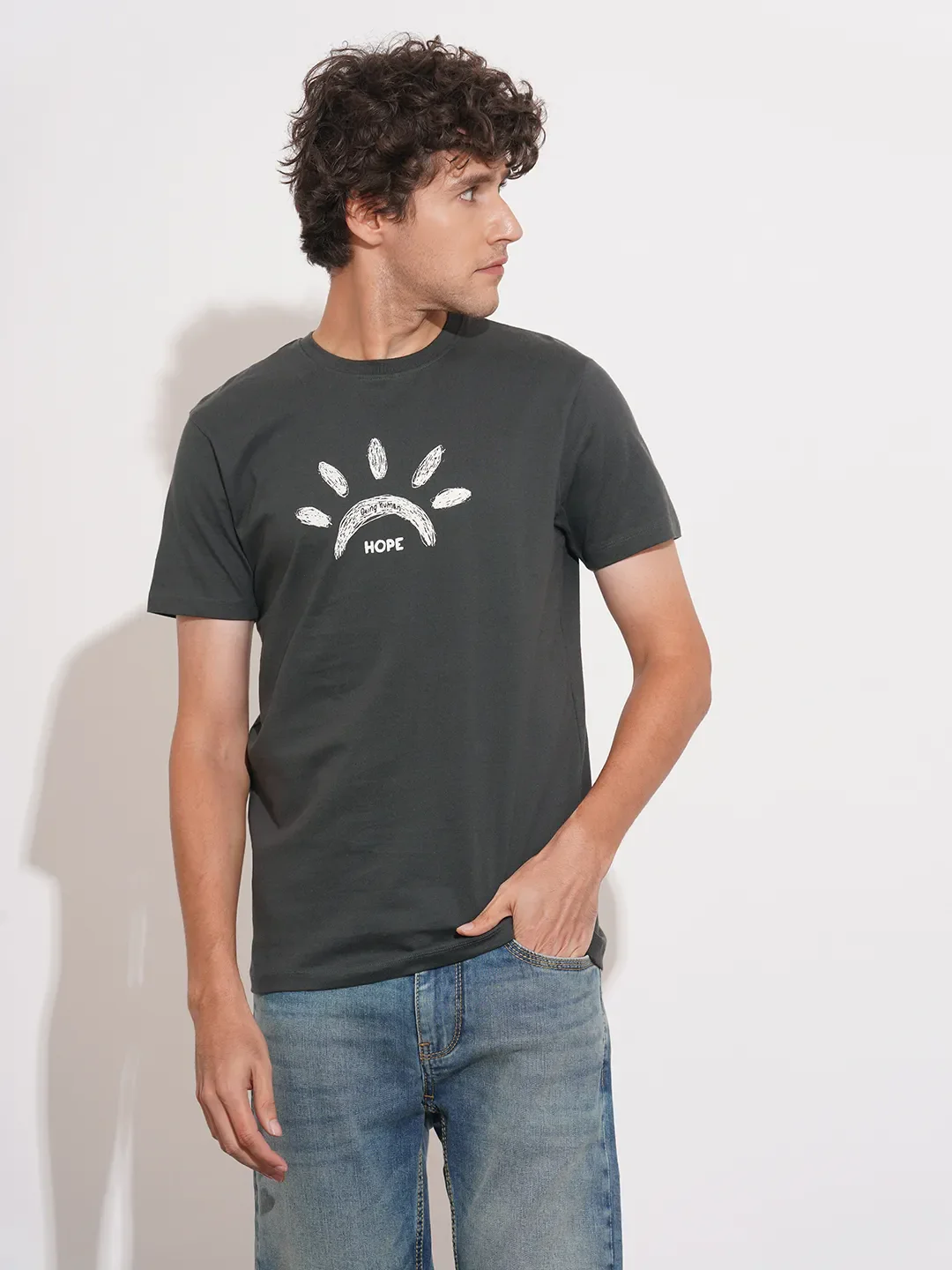 Grey Moderno Fit Round Neck Men's T-Shirt by Being Human Clothing