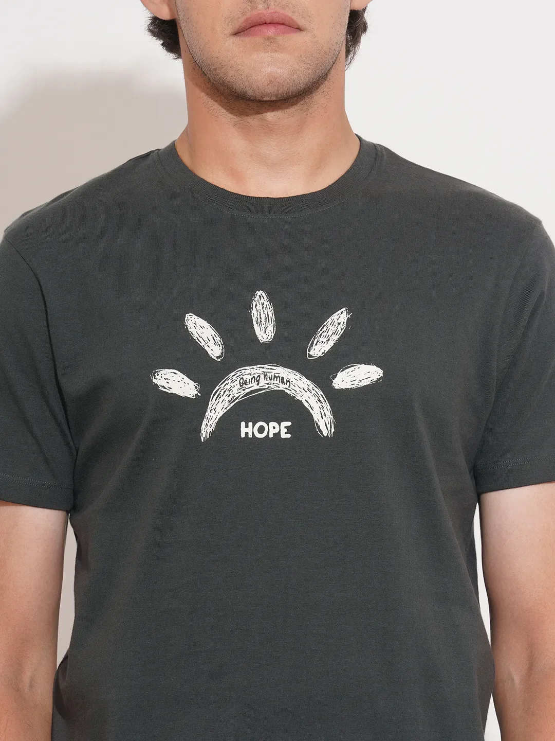 Grey Moderno Fit Round Neck Men's T-Shirt by Being Human Clothing - Image 5