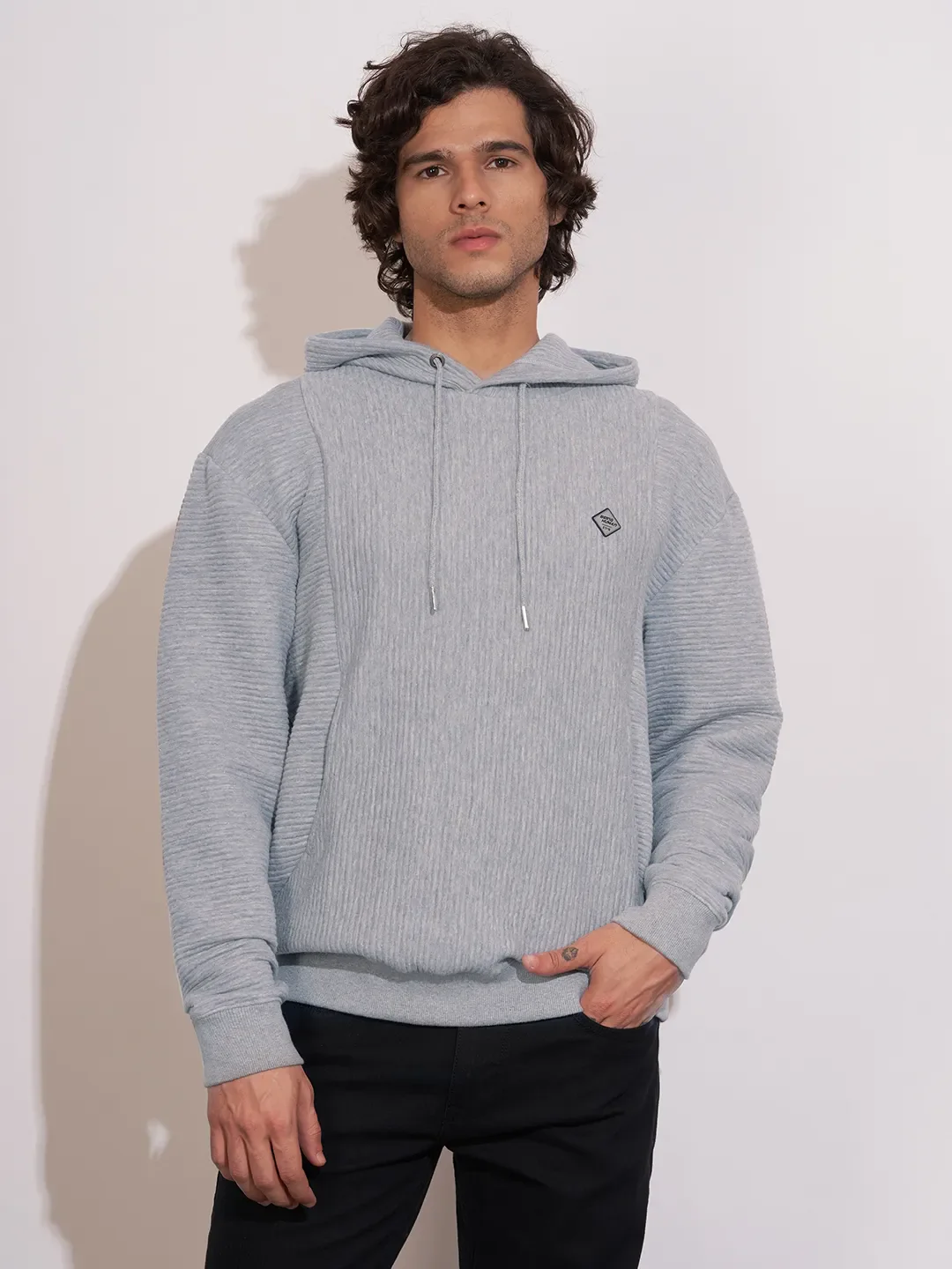 Grey Easy Fit  Long Sleeves Cotton Men's Hoodie by Being Human Clothing
