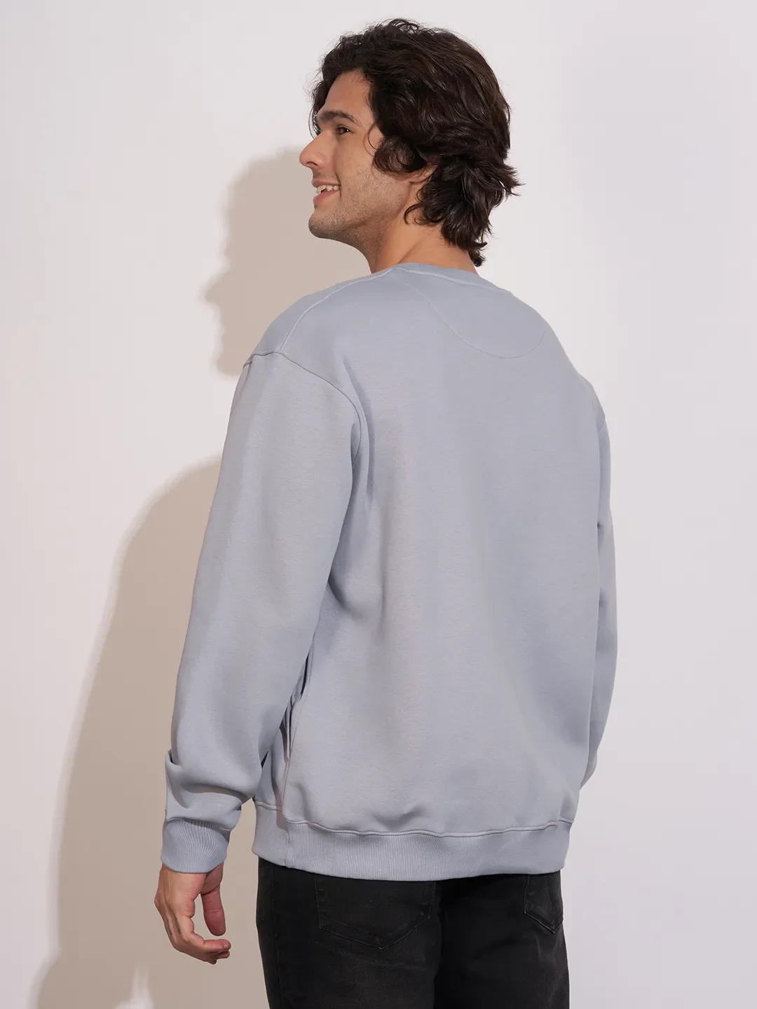 Grey Easy Fit Round Neck Men's Sweatshirt by Being Human Clothing - Image 3