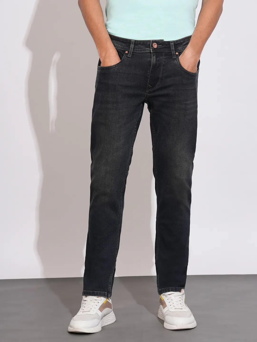 Grey Skinny Fit Denims For Men By Being Human Clothing