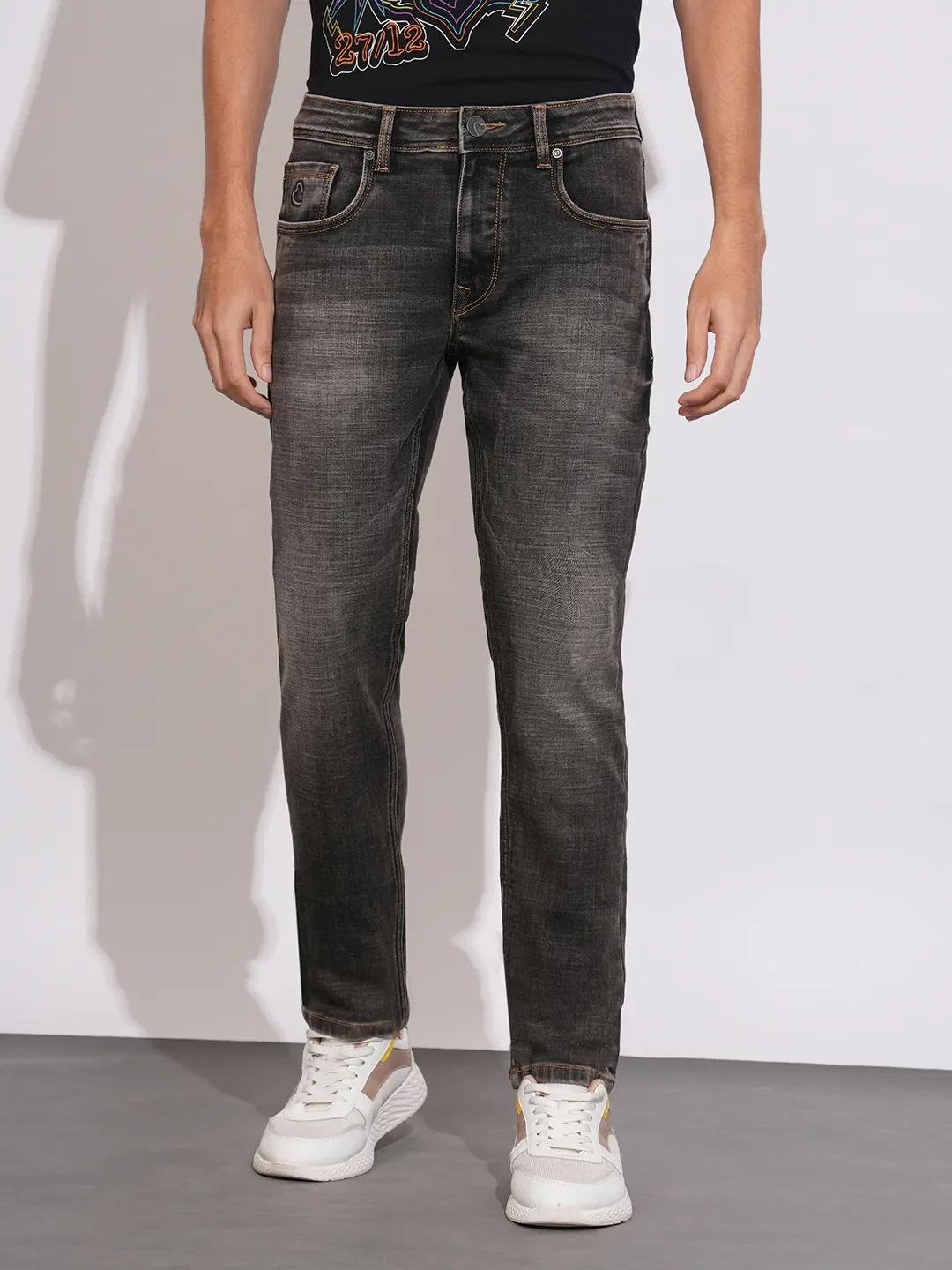Grey Slim Fit Denims For Men By Being Human Clothing