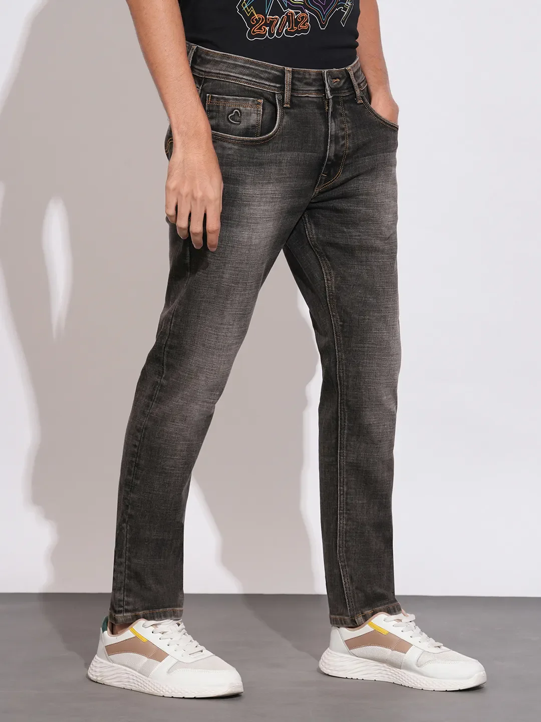 Grey Slim Fit Denims For Men By Being Human Clothing - Image 2