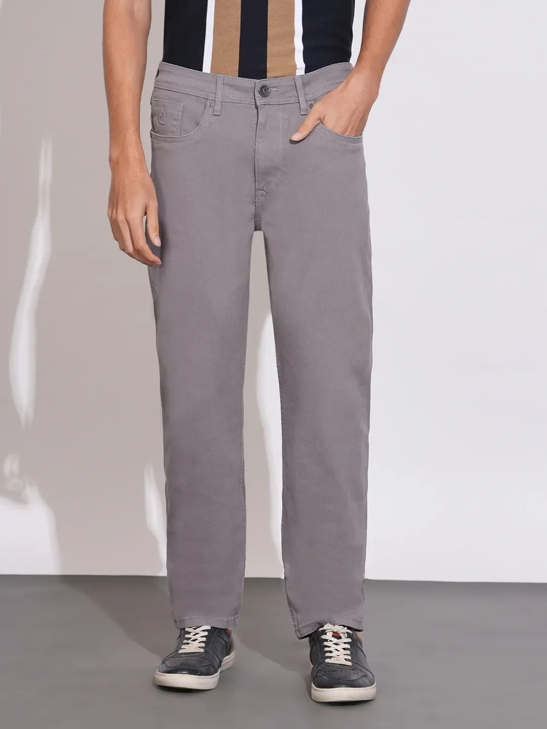 Grey Straight Fit Cotton Blend Men's Denims by Being Human Clothing