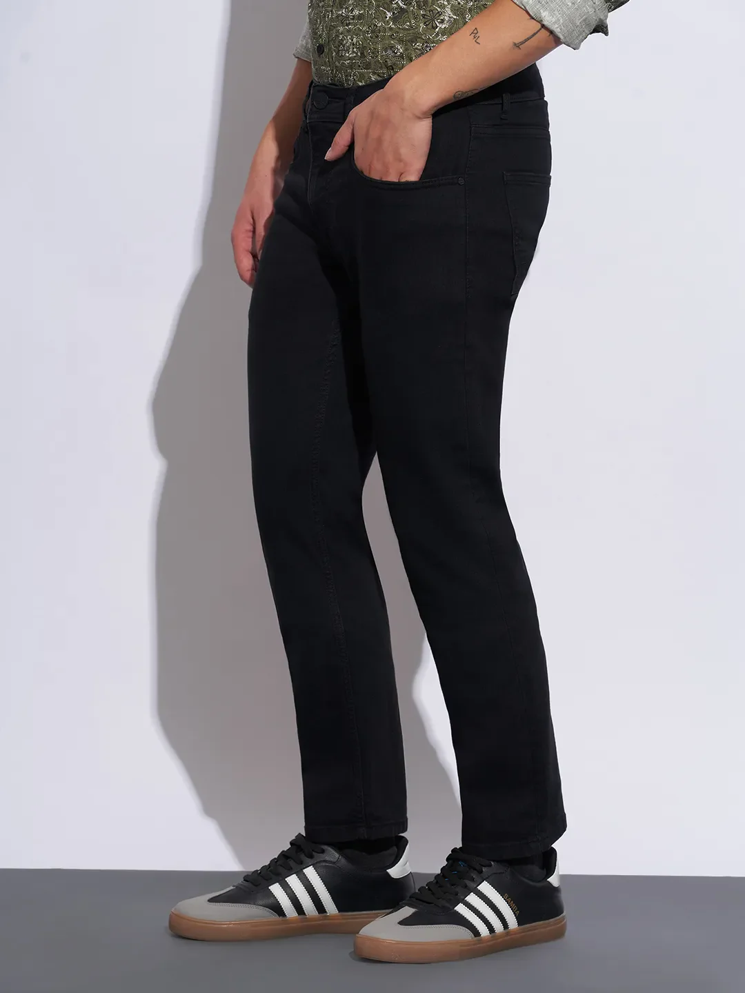 Black Straight Fit Cotton Blend Men's Denims by Being Human Clothing - Image 2