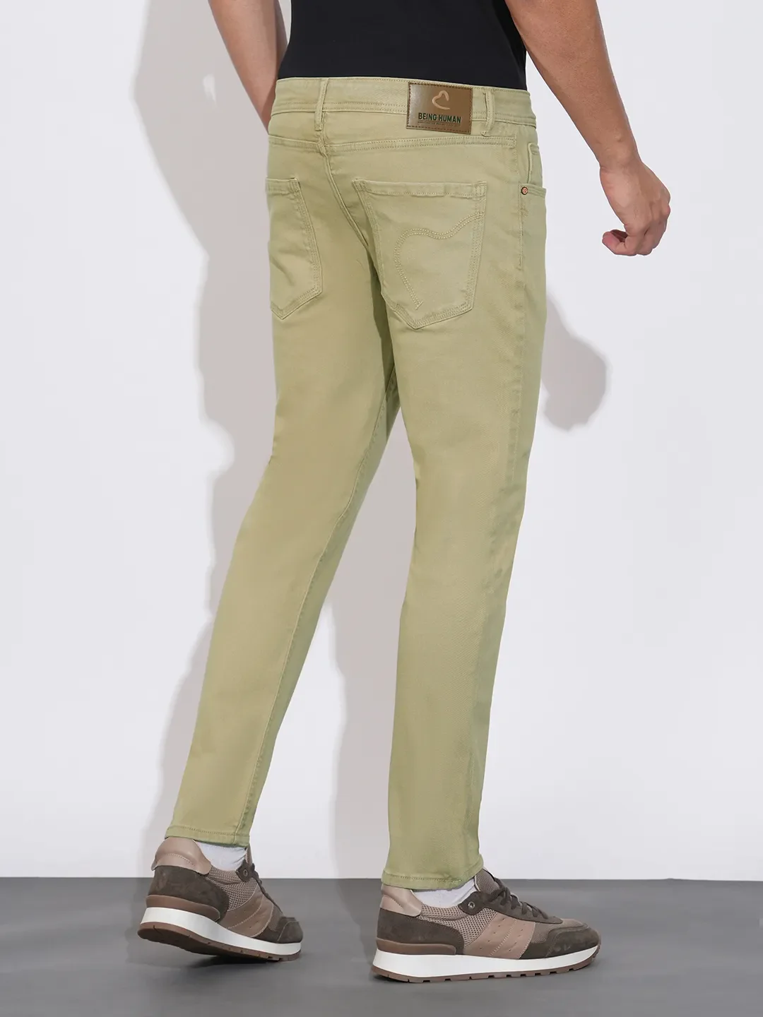 Khaki Cropped Fit Denims For Men By Being Human Clothing - Image 3