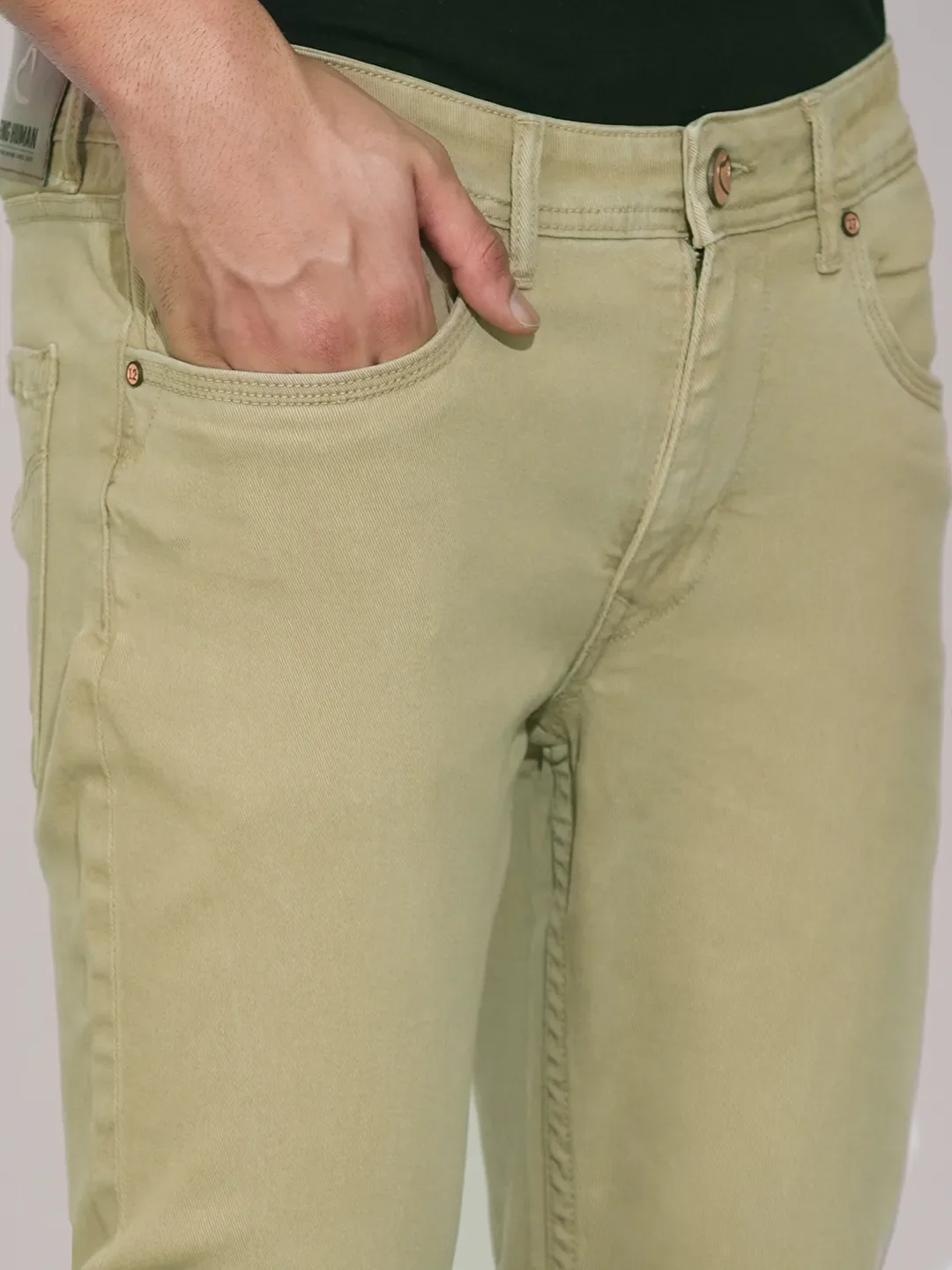 Khaki Cropped Fit Denims For Men By Being Human Clothing - Image 5