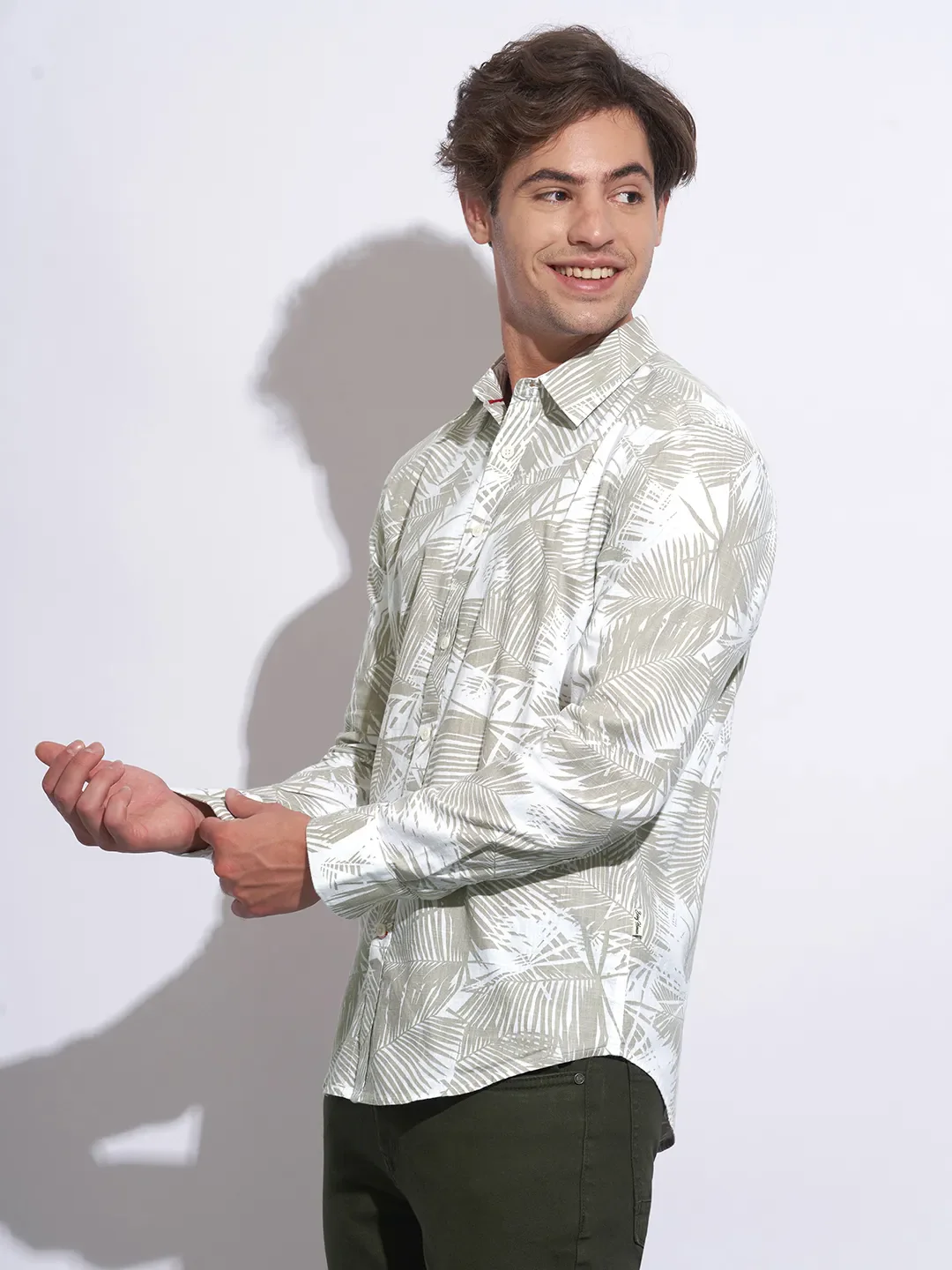 Khaki Moderno Fit Regular Collar Long Sleeves Cotton Men's Shirt by Being Human Clothing - Image 2