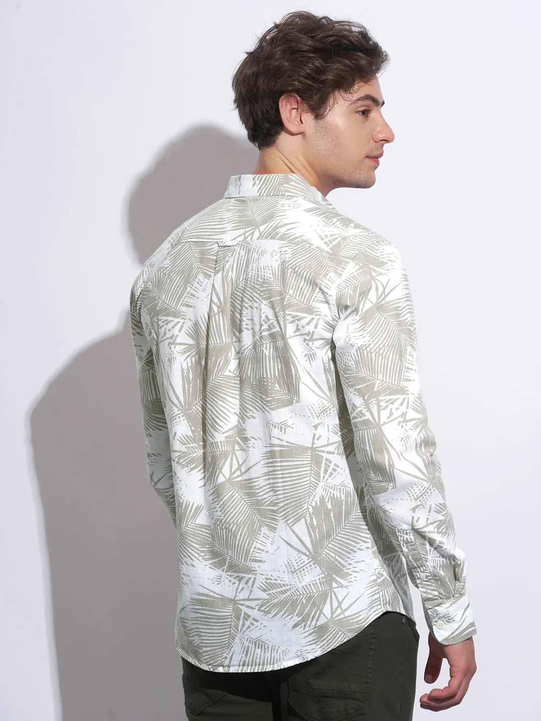 Khaki Moderno Fit Regular Collar Long Sleeves Cotton Men's Shirt by Being Human Clothing - Image 3