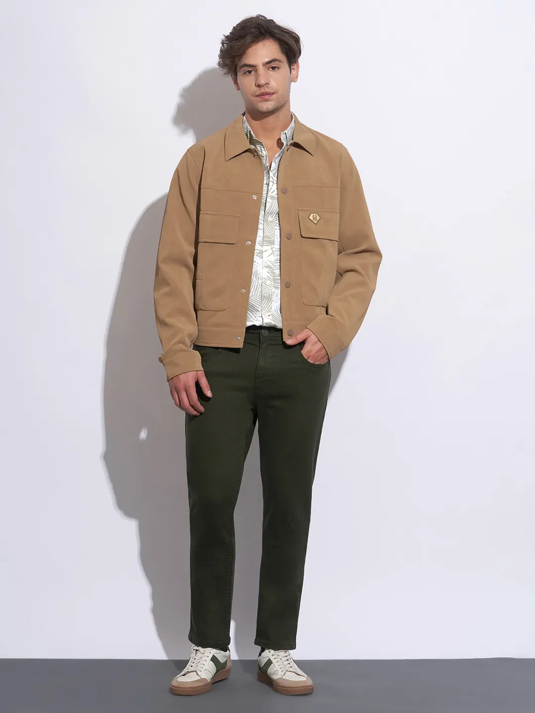 Khaki Moderno Fit Regular Collar Long Sleeves Cotton Men's Shirt by Being Human Clothing - Image 4