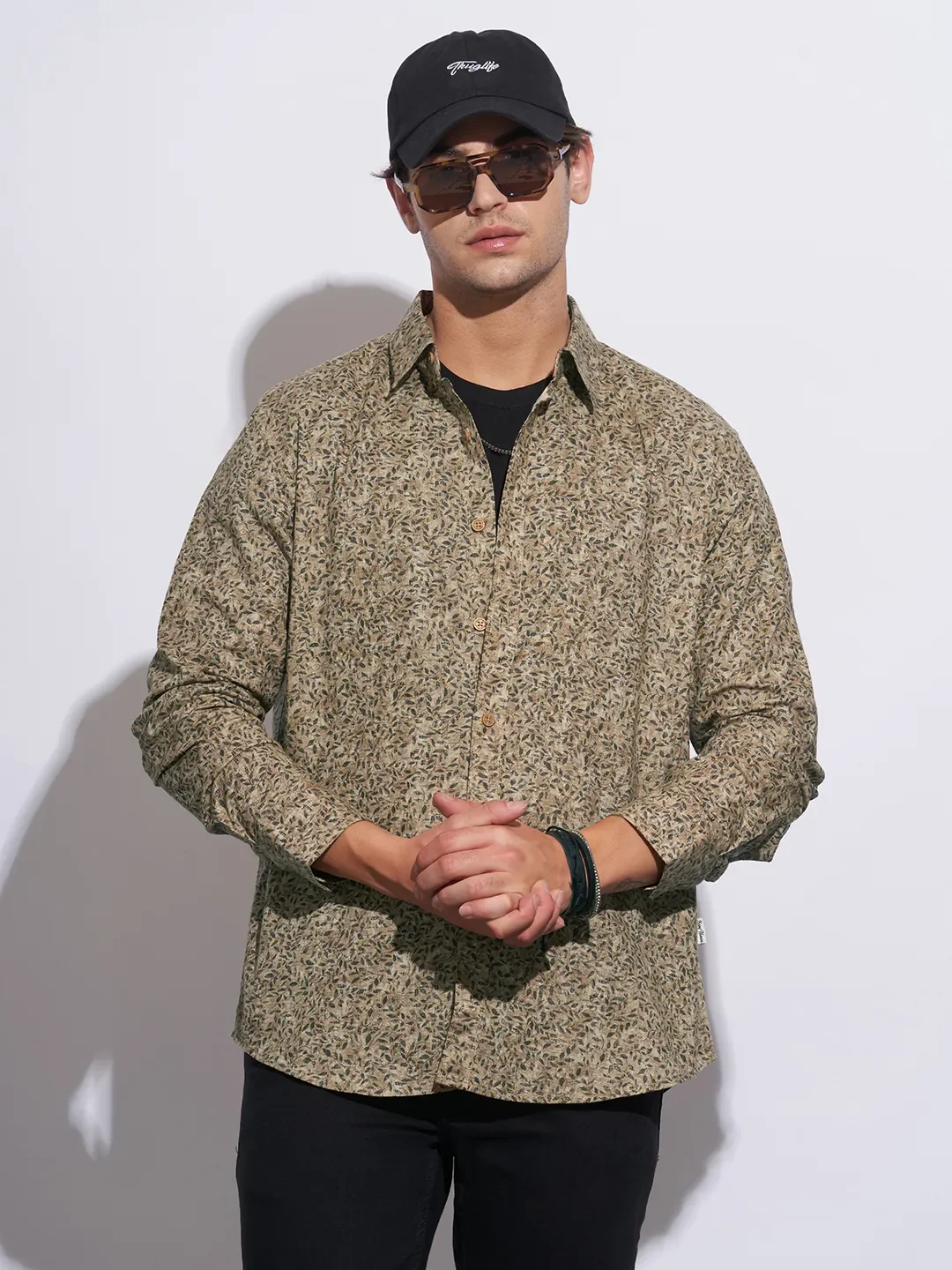 Khaki Moderno Fit Regular Collar Long Sleeves Cotton Men's Shirt by Being Human Clothing - Image 6