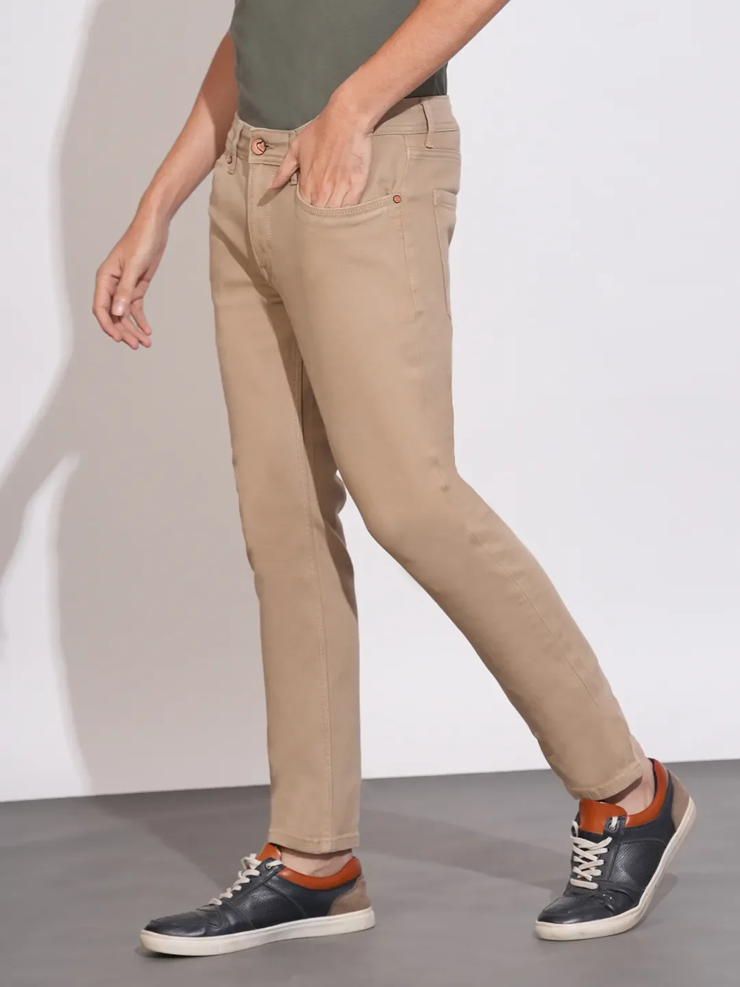 Khaki Skinny Fit Denims For Men By Being Human Clothing - Image 2