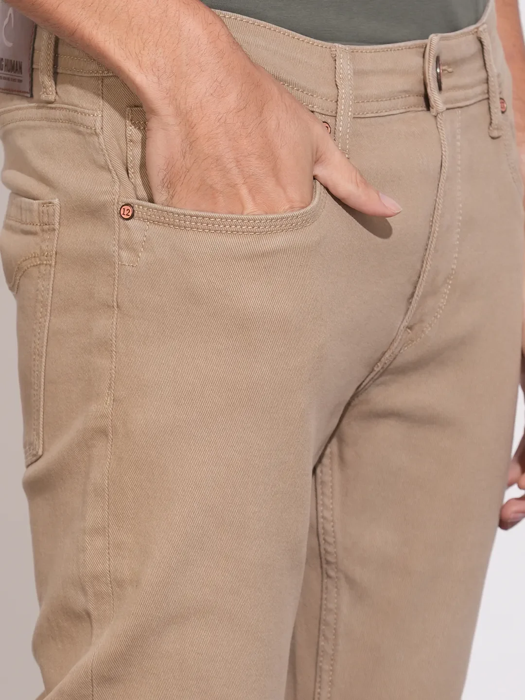 Khaki Skinny Fit Denims For Men By Being Human Clothing - Image 5