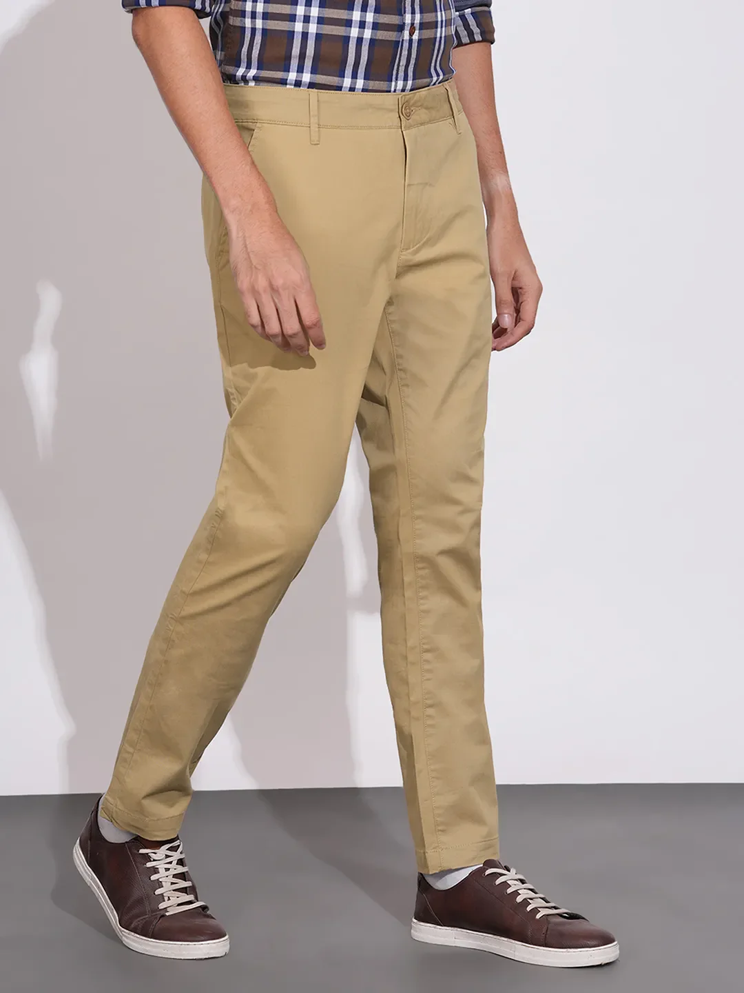 Khaki Regular Fit Chinos For Men By Being Human Clothing - Image 2