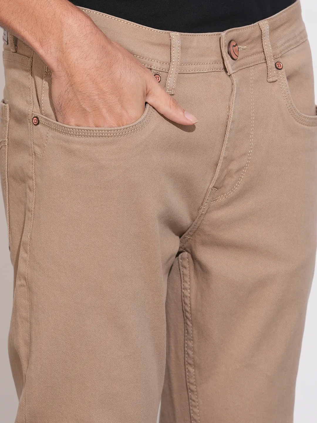 Khaki Slim Fit Denims For Men By Being Human Clothing - Image 5