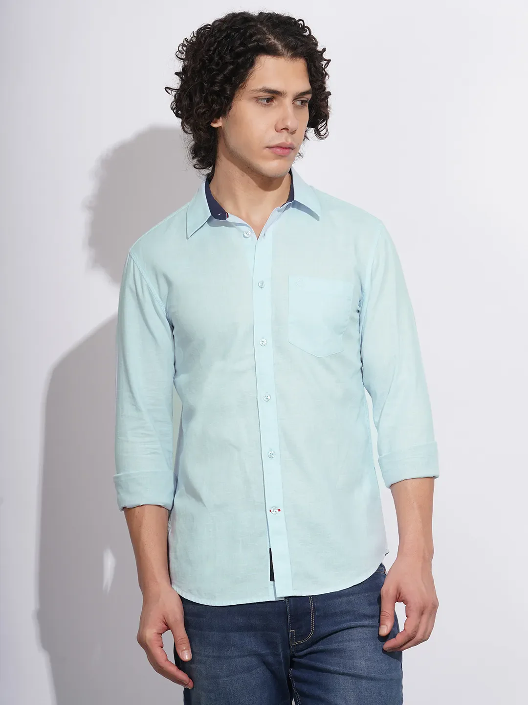 Light Blue Moderno Fit Regular Collar Men's Shirt by Being Human Clothing
