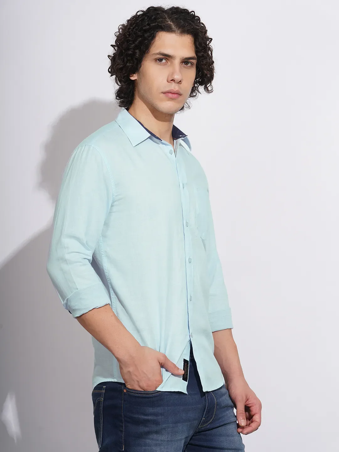 Light Blue Moderno Fit Regular Collar Men's Shirt by Being Human Clothing - Image 2