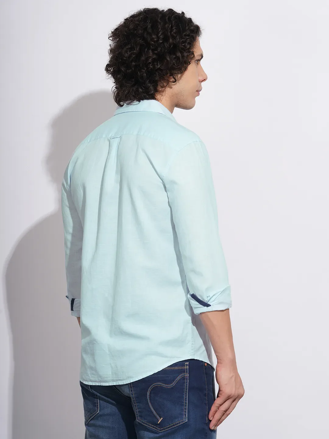 Light Blue Moderno Fit Regular Collar Men's Shirt by Being Human Clothing - Image 3