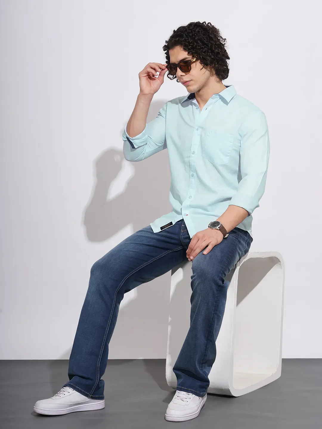 Light Blue Moderno Fit Regular Collar Men's Shirt by Being Human Clothing - Image 4