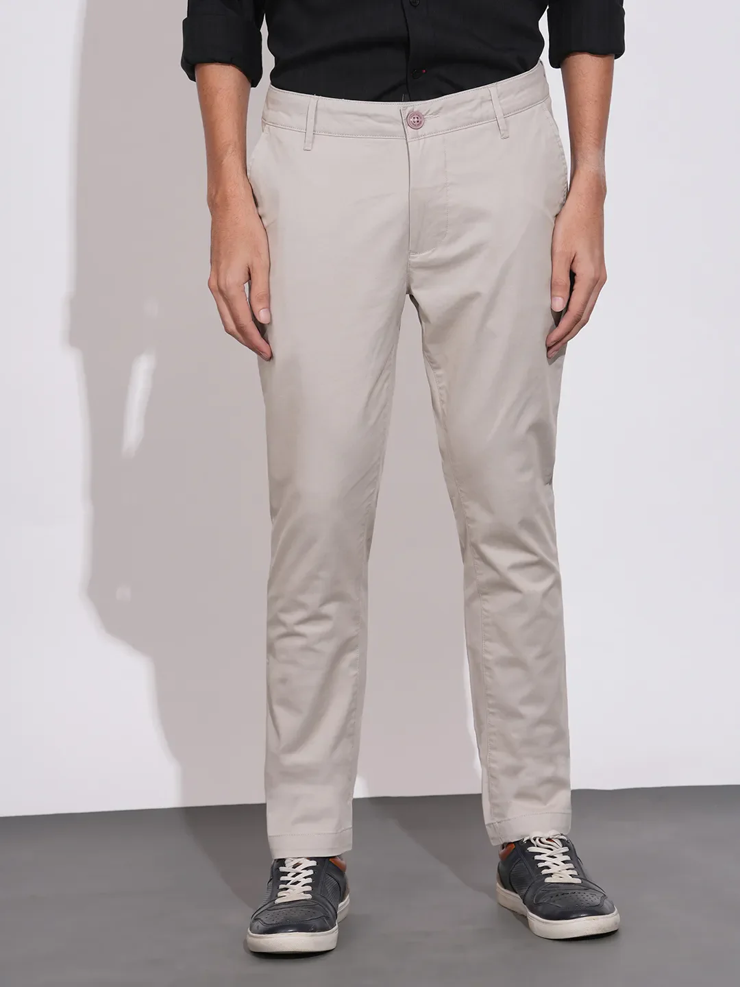 Grey Slim Fit Cotton Blend Men's Chinos by Being Human Clothing