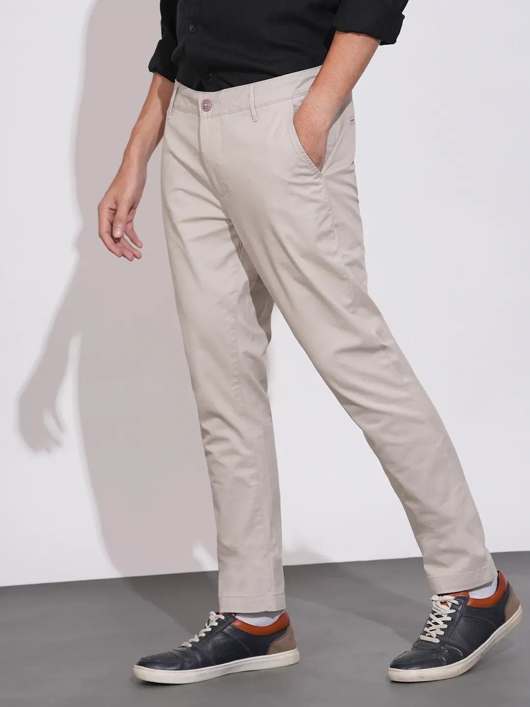 Grey Slim Fit Cotton Blend Men's Chinos by Being Human Clothing - Image 2