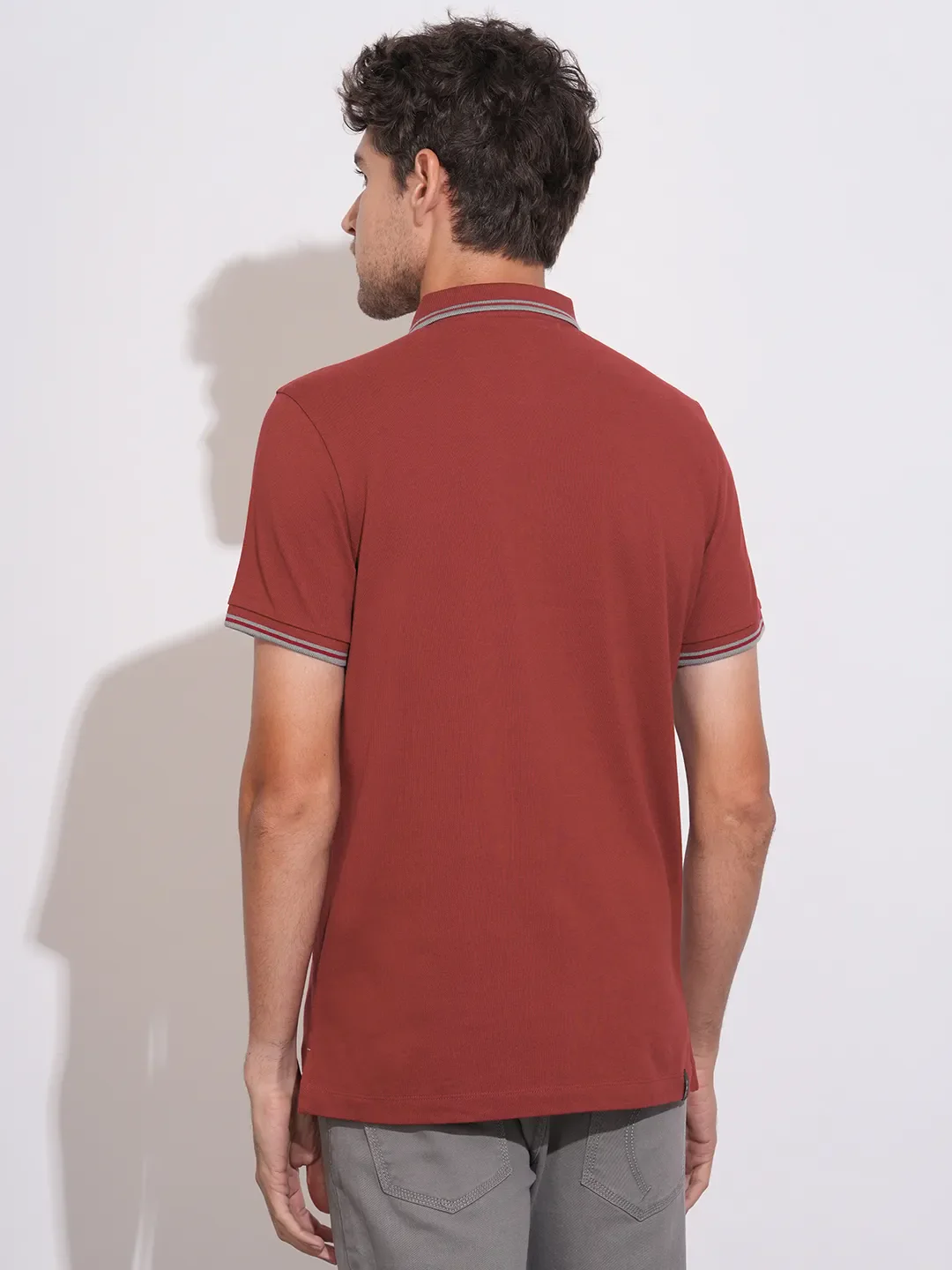 Maroon Regular Fit Men's Polo T-Shirt by Being Human Clothing - Image 3