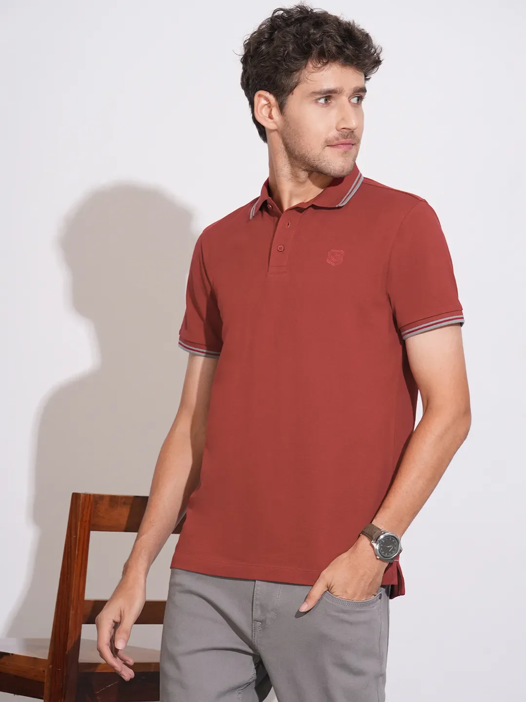 Maroon Regular Fit Men's Polo T-Shirt by Being Human Clothing - Image 6