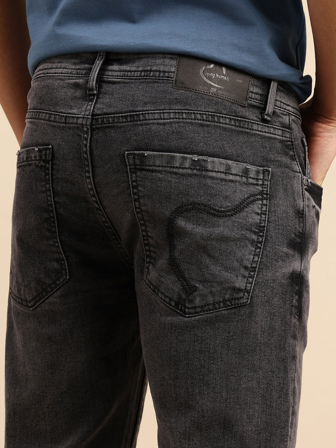 Carbon Black Straight Fit Denims for Men by Being Human Clothing - Image 5