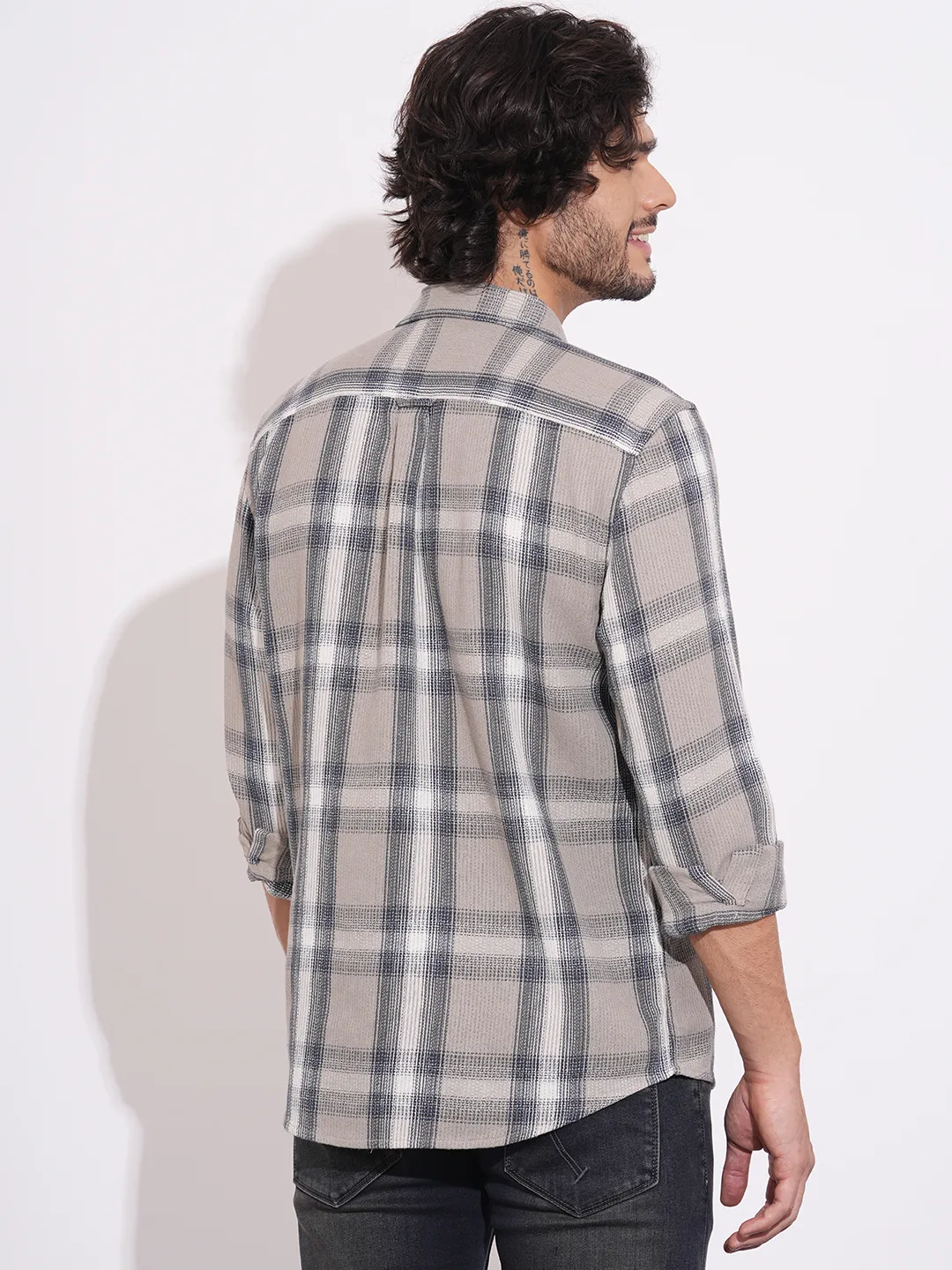Beige Moderno Fit Regular Collar Long Sleeves Cotton Men's Shirt by Being Human Clothing - Image 3