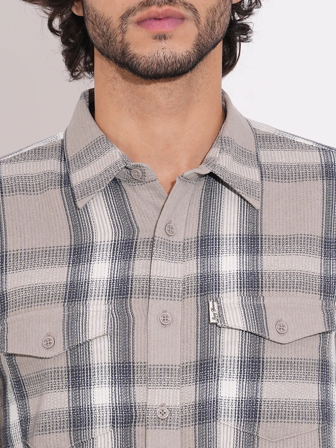 Beige Moderno Fit Regular Collar Long Sleeves Cotton Men's Shirt by Being Human Clothing - Image 5