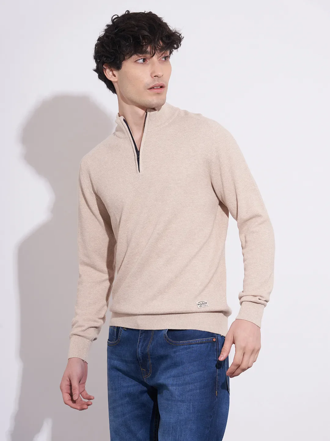 Beige Regular Fit Round Neck Men's Sweatshirt by Being Human Clothing - Image 2