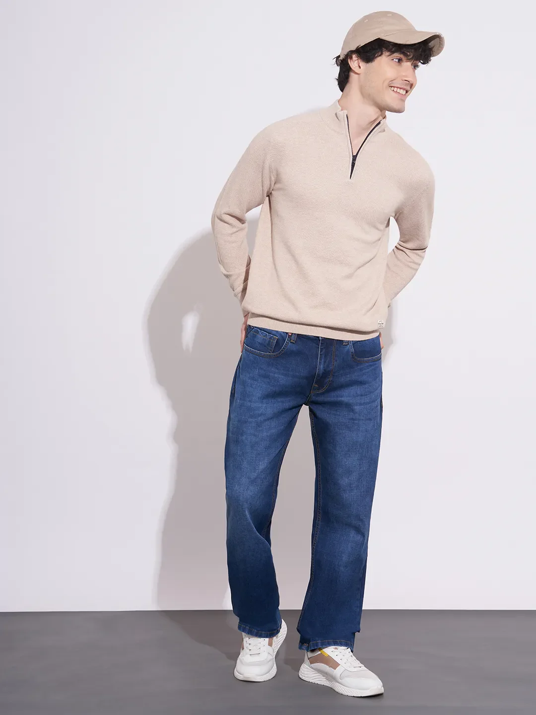 Beige Regular Fit Round Neck Men's Sweatshirt by Being Human Clothing - Image 4