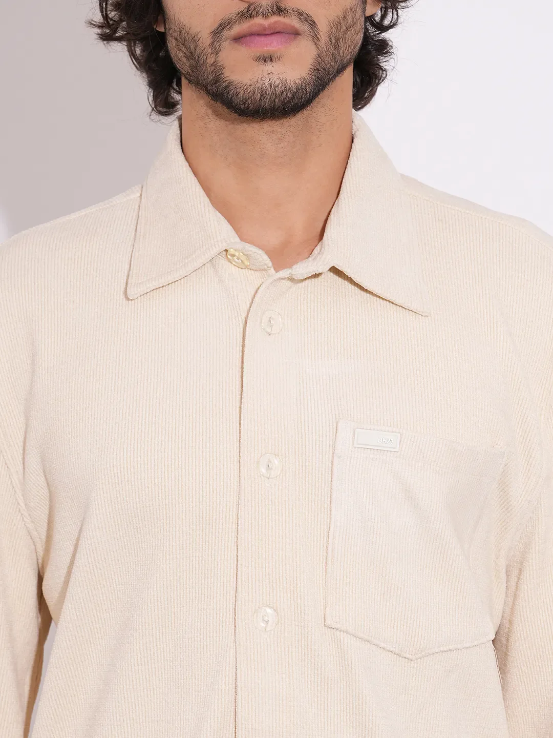 Beige Moderno Fit Regular Collar Long Sleeves Men's Shacket by Being Human Clothing - Image 5