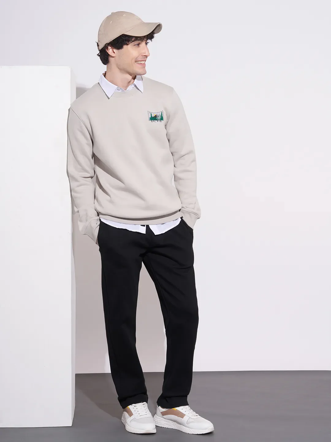 Grey Regular Fit Round Neck Long Sleeves Cotton Blend Men's Sweatshirt by Being Human Clothing - Image 4